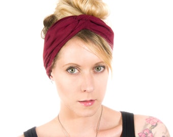 Burgundy Headband, Twist Headband Women, Maroon Turban Headband Wide Headband Scrunch Headband Running Headband Headwrap Christmas Gift Idea