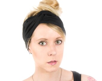 Wide Black Twist Headband: Jersey Knit Turban, Yoga Headband