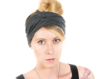 Grey Headband, Extra Wide Headband, Tube Headband, Bandeau Jersey Headbands for Women Scrunch Headband Boho Headband, Hairwrap Headwrap Grey