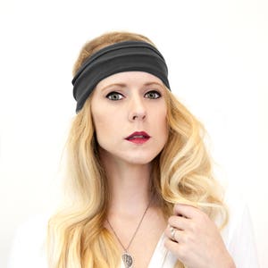 Wide Gray Yoga Headband: Stretchy Boho Hair Wrap