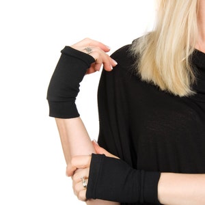 Short Fingerless Gloves, Short Gloves, Black Fingerless Gloves Women Hand Warmers Texting Gloves Black Gloves Tattoo Cover Up Christmas Gift image 1