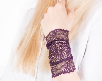 Purple Lace Wrist Cuff Bracelet, Purple Bracelet Lace Arm Band, Nursing Bracelet Wristband Wrist Tattoo Cover up Wrist Cover, Lace Bracelet