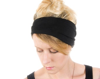 Wide Black Scrunch Headband: Stretch Jersey Hair Wrap