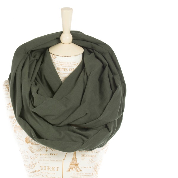 Olive Infinity Scarf, Dark Green Scarf, Hooded Scarf Womens Nursing Cover Jersey Infinity Scarf, Wide Infinity Scarf Unisex Scarf Christmas