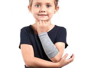 KIDS Arm Sleeve Forearm Cover, Light Grey Long Cuff Costume Accessory, Arm Cover, Boy Girl Arm Sleeve Extender Warmer Scar Eczema Protection