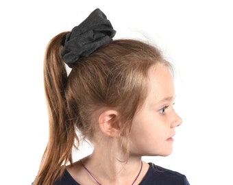 Dark Grey Scrunchie, Kids Scrunchie Large Pony Tail Holder, Child Pony Tail Dance Scrunchie Hair Ties Gift Cheerleader School Color Spirit