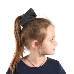 Dark Grey Scrunchie, Kids Scrunchie Large Pony Tail Holder, Child Pony Tail Dance Scrunchie Hair Ties Gift Cheerleader School Color Spirit imagem 1