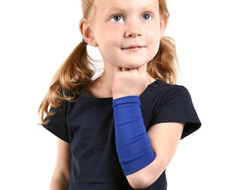 KIDS Arm Sleeve, Royal Blue Forearm Cover, Long Cuff Costume Accessory Cobalt Boy Girl Arm Sleeve Extender Warmer Scar Eczema Protection