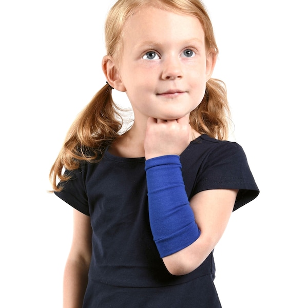KIDS Arm Sleeve, Royal Blue Forearm Cover, Long Cuff Costume Accessory Cobalt Boy Girl Arm Sleeve Extender Warmer Scar Eczema Protection