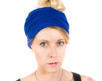 Blue Headband, Jersey Headband for Women, Head Covering, Bandeau Extra Wide Headband, Scrunch Headband Boho Headband, Workout Headwrap Yoga