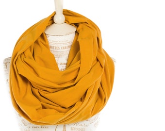 Mustard Jersey Infinity Scarf: Hooded Nursing Cover Shawl