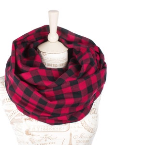 Red Buffalo Plaid Infinity Scarf: Soft Cotton Flannel