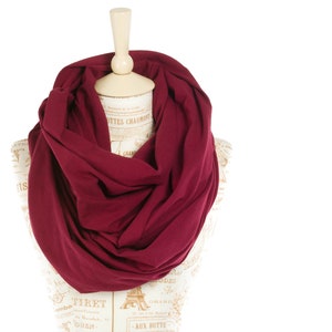 Burgundy Jersey Knit Infinity Scarf: Wide Nursing Cover