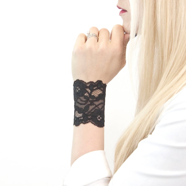 Black Lace Wrist Cuff Bracelet, Black Bracelet Stretch Cuffs, Black Lace Bracelet, Wristband Wrist Tattoo Cover Up,Boho Arm Cuffs, Nursing