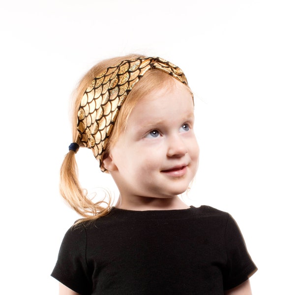 Kids Gold Mermaid Headband, Gold Mermaid Twist Headband, Girl Turban Headbands, Kids Headband, Toddler Headband, Child Headband Mermaid Gift