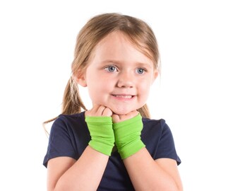 Short KIDS Fingerless Gloves, Short Kid Gloves, Lime Green Fingerless Gloves Green Child Gloves Toddler Gloves, Fingerless Gloves Superhero