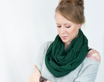 Dark Green Infinity Scarf, Hunter Scarf, Emerald Scarf, Jersey Scarf. Circle Scarf Womens Gift for Her Green Scarf Christmas Green Scarf