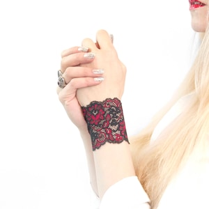 Black Lace Wrist Cuff Bracelet, Black Lace Cuff Black Lace Bracelet, Red Wrist Cuff, Wristband Wrist Tattoo Cover Up, Boho Arm Cuffs Nursing