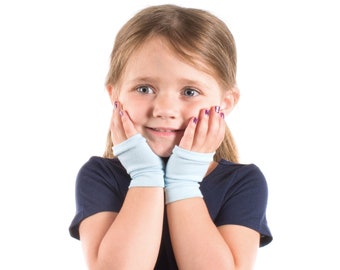 Short KIDS Fingerless Gloves, Short Child Gloves, Light Blue Fingerless Gloves Kids Blue Gloves Toddler Gloves, Fingerless Gloves Mitten