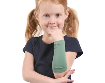 KIDS Arm Sleeve Forearm Cover, Sage Green Cuff, Long Costume Accessory, Arm Cover, Boy Girl Sleeve Extender Warmer Scar Eczema Protection