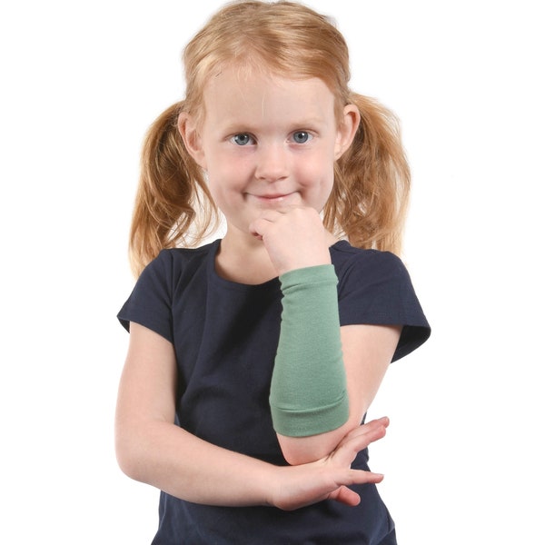 KIDS Arm Sleeve Forearm Cover, Sage Green Cuff, Long Costume Accessory, Arm Cover, Boy Girl Sleeve Extender Warmer Scar Eczema Protection