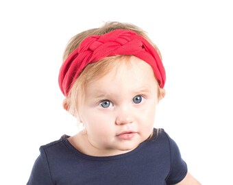 Red Sailor Knot Baby Headband: Girls Turban, Adjustable Fit
