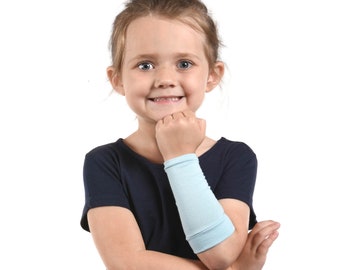 KIDS Arm Sleeve, Light Blue Forearm Cover, Long Cuff Costume Accessory Pastel Boy Girl Arm Sleeve Extender Warmer Scar Eczema Protection