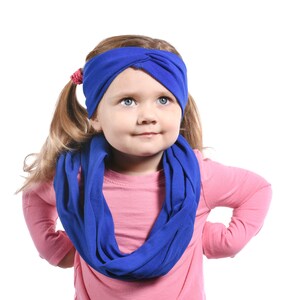 Little Girls Scarf Gift Set, Blue Scarf Headband Set, Girls Christmas Gift Set, Royal Blue Scarf, Kids Christmas Gift Ideas Ear Warmer