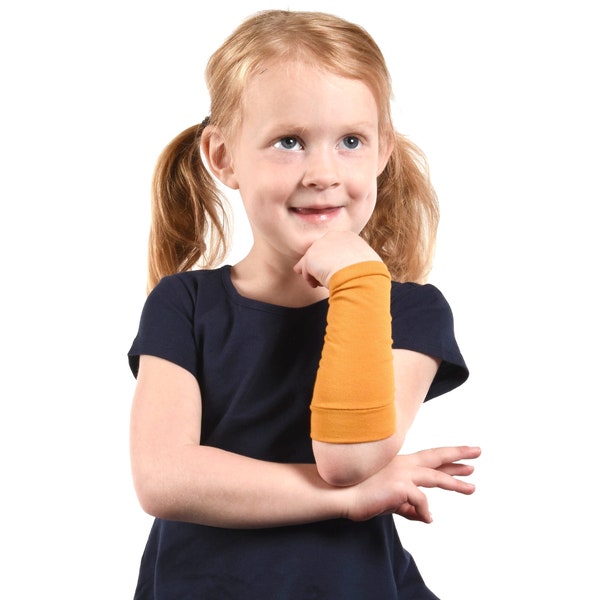 KIDS Arm Sleeve Forearm Cover, Mustard Yellow Cuff Costume Accessory, Arm Cover, Boy Girl Arm Sleeve Extender Warmer Scar Eczema Protection