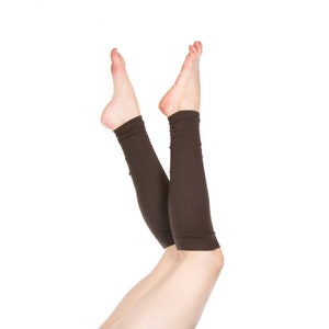 Brown Jersey Knit Leg Warmers: Adult Boot Socks, Yoga Wear
