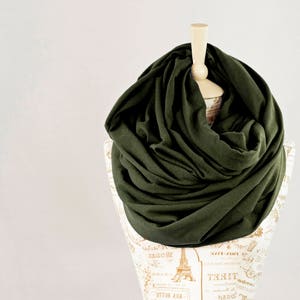 Oversized Olive Green Jersey Infinity Scarf: Hooded Travel Scarf
