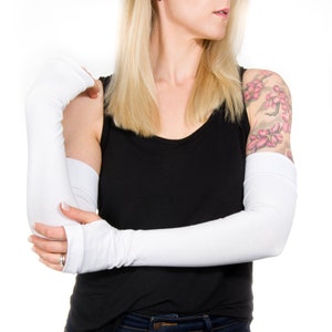 Long White Fingerless Gloves: Jersey Arm Warmers, Tattoo Cover Up