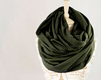 Oversized Olive Green Jersey Infinity Scarf: Hooded Travel Scarf