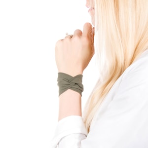 Olive Green Twist Fabric Cuff Bracelet: Jersey Wrist Cover