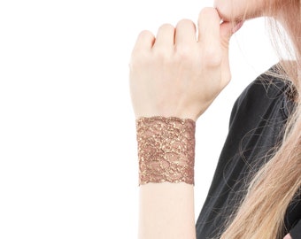 Brown Lace Wrist Cuff Bracelet, Gold Glitter Jewelry, Lace Bracelet, Wrist Cover, Tattoo Cover Lace Tattoo Cover Ups Sparkle Bracelet