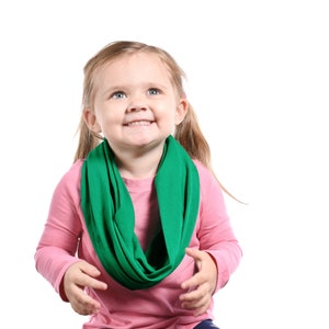 Girls Green Infinity Scarf: Soft Jersey Knit Kids Scarf