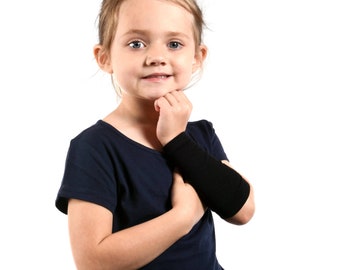 KIDS Black Arm Sleeve, Black Forearm Cover, Boy Girl Arm Covers, Arm Band Sleeve Extender Warmer Scar Eczema Protection Long Cuff Costume