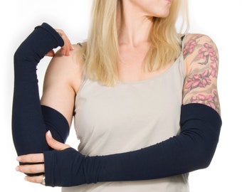 Long Fingerless Gloves Women, Navy Gloves, Blue Gloves Long Arm Warmers Elbow Length Gloves Costume Gloves Arm Cover Tattoo Cover Up Texting