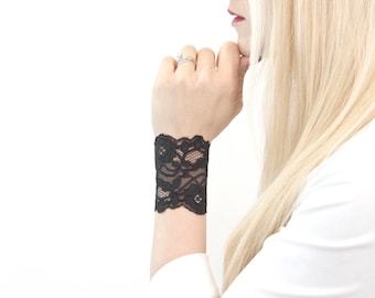 Black Lace Wrist Cuff Bracelet, Black Bracelet Stretch Cuffs, Black Lace Bracelet, Wristband Wrist Tattoo Cover Up,Boho Arm Cuffs, Nursing