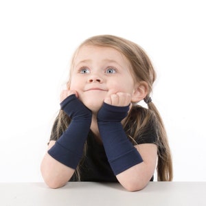 Handmade Navy Jersey Fingerless Gloves: Toddler Hand Warmers