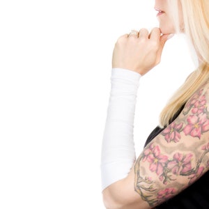 White Arm Sleeves, Long Cuff Bracelet Wrist Cuff Forearm Cover, Tattoo Cover Up Arm Tattoo Covers Arm Band Sleeve Extender Yoga Arm Warmer