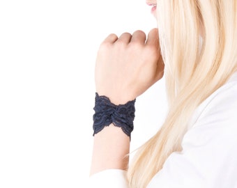 Navy Lace Wrist Cuff: Twist Bracelet, Tattoo Cover