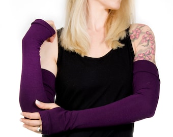 Long Fingerless Gloves, Arm Warmers, Purple Gloves, Elbow Length Gloves Costume Gloves Arm Cover Tattoo Cover Up, Yoga Gloves Texting Gloves