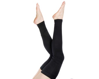 Extra Long Thigh High Leg Warmers: Black Cotton Jersey, Handmade