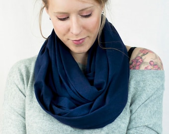 Navy Infinity Scarf, Blue Scarf, Jersey Scarf, Navy Scarf, Womens Scarf Winter Scarf Blue Infinity Scarf Gift for Her Scarf Capsule Wardrobe