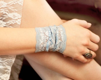 Lace Wrist Bracelet Cuff, Something Blue Lace Cuff Bracelet, Wide Arm Band, Breastfeeding Nursing, Bohemian Wristband Wrist Tattoo Cover Up