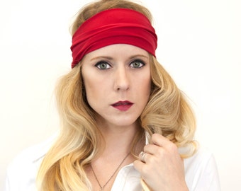 Wide Red Headband: Stretchy Fabric Hair Wrap, Workout Accessory