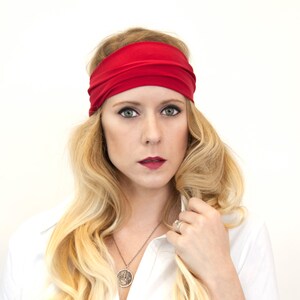 Wide Red Headband: Stretchy Fabric Hair Wrap, Workout Accessory