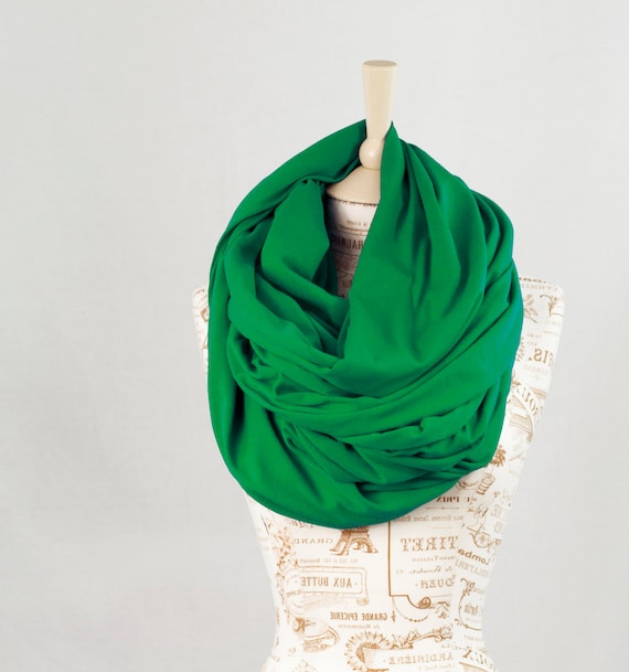 Comfy green women's silk infinity circle scarf, made in USA