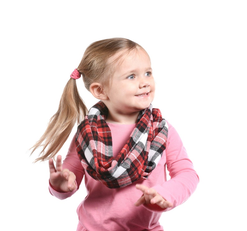 Girls Plaid Scarf Kid Infinity Scarf Kid Flannel Scarf Red Etsy